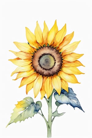 (colorful watercolor:1), Simple, no humans, monochrome, hand-drawn, lineart, vibrant colors, one Sunflower