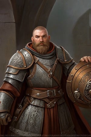 young dwarf cleric in full plate armor, (((wielding a medieval flail))), elaborate baroque filigree decoration engraved in the armor with copper and iron filigree, epic action pose, devoted hero ,greg rutkowski