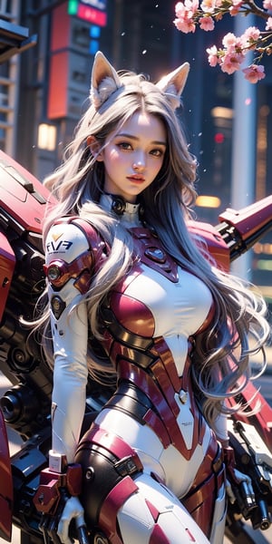 The beautiful 18-year-old Japanese girl has big eyes, a plump body, long legs, unreal and ethereal, and her long hair is blown by the wind, showing her beauty and amazing. Passionate and dynamic caressing beautiful breasts, girl, the mecha covers the other exposed large areas of skin on the breasts, smiling coquettishly, hands together are like hearts
Best picture quality, high resolution, 8k, realistic, sharp focus, realistic image of elegant lady, Korean beauty, supermodel, pure white hair, blue eyes, wearing high-tech cyberpunk style white fox suit with red edges, Radiant, sparkling suit, mecha, perfectly customized high-tech suit, ice and snow cherry blossom theme, customized design, 1 girl, mecha