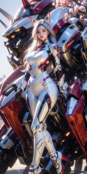 The beautiful 18-year-old Japanese girl has big eyes, a plump body, long legs, unreal and ethereal, and her long hair is blown by the wind, showing her beauty and amazing. Passionate and dynamic caressing beautiful breasts, girl, mecha covering important parts, other exposed skin, smiling coquettishly, hands together like hearts
Best picture quality, high resolution, 8k, realistic, sharp focus, realistic image of elegant lady, Korean beauty, supermodel, pure white hair, blue eyes, wearing high-tech cyberpunk style white fox suit with red edges, Radiant, sparkling suit, mecha, perfectly customized high-tech suit, ice and snow cherry blossom theme, customized design, 1 girl, mecha