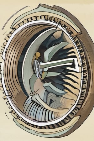 Illustration of a cross section of a jet engine turbine  by David Macaulay 