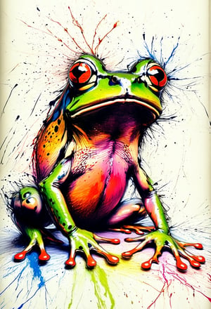 messy mdsktch color sketch of a frog on LSD (masterpiece, award winning artwork) many details, extreme detailed, full of details, Wide range of colors, high Dynamic

