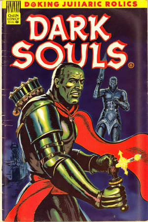 1950s pulp style chivalric vintage comic book cover for "Dark Souls",