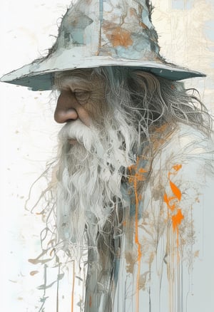 (silhouette:2), highly detailed linework reminiscent of Carne Griffiths, imbued with Wadim Kashim's bold texture, light and airy as Carl Larsson's compositions, gandalf the grey, motion, featuring Pascal Blanche-style hyper-realistic characters, pastel, elegance, dramatic lighting, expressive camera angle, matte, concept art, linquivera