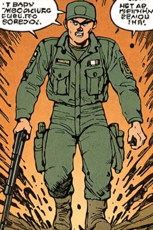 Comic panel illustration of a soldier, akira style 
