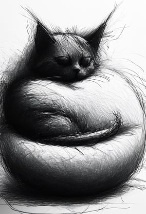 mdsktch sketch of a cat curled up in a ball on a sofa