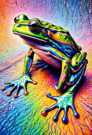 Color mdsktch of a frog on LSD (masterpiece, award winning artwork) many details, extreme detailed, full of details, Wide range of colors, high Dynamic
