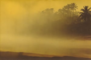 colouring_experiment_analogue, a foggy beach in sri lanka, hard shadow