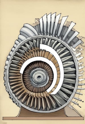 Illustration of a cross section of a jet engine turbine  by David Macaulay 