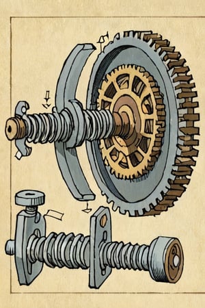Illustration of a Mechanical parts by David Macaulay 