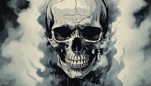 a skull made of smoke that comes out from a potion   