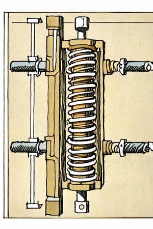 cross-section Illustration of a suspension shock absorber by David Macaulay 