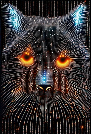 sparkles, depiction of a cat made out of glowing hot iron inside cold nitrogen, intricate, detailed