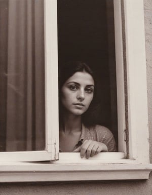 lith_argenta_bromBN1W, instagram photo, portrait photo of an Italian woman looking out of a window, detailed eyes, natural skin texture, hard shadows, film grain