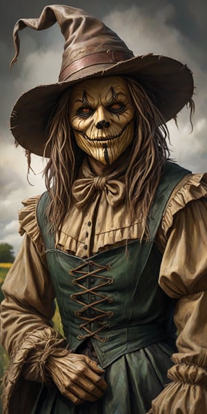 (masterpiece, high quality, realistic, 8K, high_res), abstract illustration, sketchbook style, ultra detailed, let's create a full body portrait of a The Scarecrow The Wizard of Oz who's been adressed the phrase \Call me a sinner, call me a saint. Tell me it's over, i'll still love you the same. Call me your favorite, Call me the worst. Tell me it's over i dont want you to hurt. That's all that i can say, So i'll be on my way\. A painting about a feeling of hopelessness, acceptance of fate, readiness to let go of the past and move on. truly artwork, artgerm, inspired by Shinedown work, by badabum27, portraitart,Leonardo Style,artint