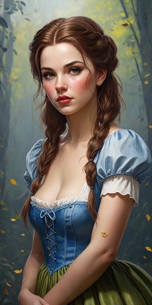 (masterpiece, high quality, realistic, 8K, high_res), abstract illustration, sketchbook style, ultra detailed, let's create a full body portrait of a sexy Dorothy Gale The Wizard of Oz who's been adressed the phrase \Call me a sinner, call me a saint. Tell me it's over, i'll still love you the same. Call me your favorite, Call me the worst. Tell me it's over i dont want you to hurt. That's all that i can say, So i'll be on my way\. A painting about a feeling of hopelessness, acceptance of fate, readiness to let go of the past and move on. truly artwork, artgerm, inspired by Shinedown work, by badabum27, portraitart,Leonardo Style,artint