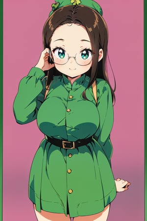 (retro anime:1.5)
best quality,  masterpiece,  ultra high res,  RAW photo
1girl,  brown_eyes,  black_hair,  straight hair,  lips,  (forehead:1.3),  cute,  medium breasts,  plump,  petite,  loli,  glasses,                   
,  closed mouth,  convergent strabismus,  bashful,  shy,  blushing,  smile


BREAK
(St. Patrick's Day:1.5)
celts