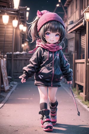 best quality, masterpiece, beautiful and aesthetic, vibrant color, Exquisite details and textures,  Warm tone, ultra realistic illustration,	(cute asian girl, 6year old:1.5),	(walking theme:1.4), walking with a dog,	cute eyes, big eyes,	(a beautiful smile:1.5),	16K, (HDR:1.4), high contrast, bokeh:1.2, lens flare,	siena natural ratio, children's body, anime style, 	low angle view,	pink ponytail hairstyle,	a beanie, snowboarding wear, ski slope, Snowboarding, 	ultra hd, realistic, vivid colors, highly detailed, UHD drawing, perfect composition, beautiful detailed intricate insanely detailed octane render trending on artstation, 8k artistic photography, photorealistic concept art, soft natural volumetric cinematic perfect light.