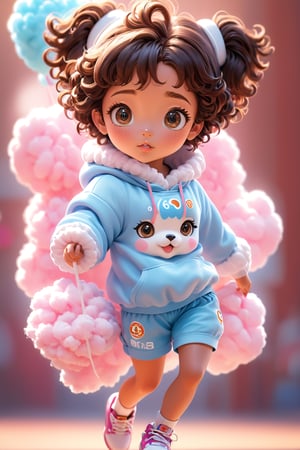 best quality, masterpiece, beautiful and aesthetic, vibrant color, Exquisite details and textures,  Warm tone, ultra realistic illustration,	(cute India girl, 6year old:1.5),	(free gymnastics theme:1.2), Dynamic pose,	cute eyes, big eyes,	(an angry look:1.1),	16K, (HDR:1.4), high contrast, bokeh:1.2, lens flare,	siena natural ratio, children's body, anime style, 	head to toe,	short curly dark brown hair,	wearing a Puppy hood, holding a big cotton candy, shorts, white turtleneck,	ultra hd, realistic, vivid colors, highly detailed, UHD drawing, perfect composition, beautiful detailed intricate insanely detailed octane render trending on artstation, 8k artistic photography, photorealistic concept art, soft natural volumetric cinematic perfect light. 