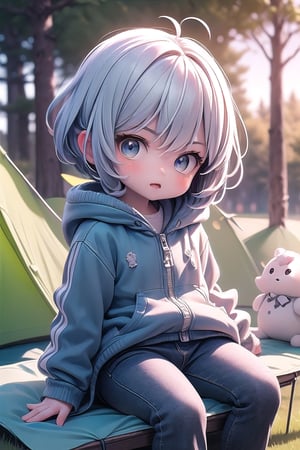 best quality, masterpiece, beautiful and aesthetic, vibrant color, Exquisite details and textures,  Warm tone, ultra realistic illustration,	(cute Nordic girl, 7year old:1.5),	(Camping theme:1.4), Camping with a family,	cute eyes, big eyes,	(an angry look:1.1),	16K, (HDR:1.4), high contrast, bokeh:1.2, lens flare,	siena natural ratio, children's body, anime style, 	random angles, random poses, 	brown Short bob cut,	plastic jacket, jeans, 	ultra hd, realistic, vivid colors, highly detailed, UHD drawing, perfect composition, beautiful detailed intricate insanely detailed octane render trending on artstation, 8k artistic photography, photorealistic concept art, soft natural volumetric cinematic perfect light. 