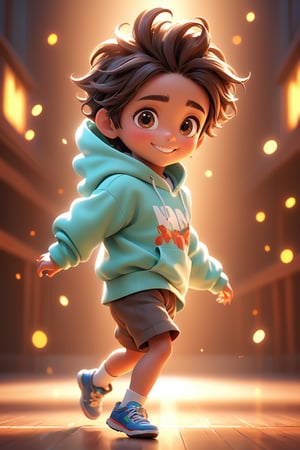 best quality, masterpiece, beautiful and aesthetic, vibrant color, Exquisite details and textures,  Warm tone, ultra realistic illustration,	(cute Latino Boy, 5year old:1.5),	(Dancing battle theme:1.2),	cute eyes, big eyes,	(a smile on one's face:1.5),	cinematic lighting, ambient lighting, sidelighting, cinematic shot,	siena natural ratio, children's body, anime style, 	head to toe,	dark brown bun hair,	wearing a hoodie, shorts, white turtleneck,	ultra hd, realistic, vivid colors, highly detailed, UHD drawing, perfect composition, beautiful detailed intricate insanely detailed octane render trending on artstation, 8k artistic photography, photorealistic concept art, soft natural volumetric cinematic perfect light. 