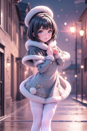 best quality, masterpiece, beautiful and aesthetic, vibrant color, Exquisite details and textures,  Warm tone, ultra realistic illustration,	(cute European girl, 9year old:1.5),	(Ballet theme:1.4),	cute eyes, big eyes,	(a curious look:1.4),	16K, (HDR:1.4), high contrast, bokeh:1.2, lens flare,	siena natural ratio, children's body, anime style, 	(random view:1.4), (random poses:1.4), 	Dark blonde Short bob cut,	wearing a skyblue pastel dress, fur trim capelet, white knee socks,	ultra hd, realistic, vivid colors, highly detailed, UHD drawing, perfect composition, beautiful detailed intricate insanely detailed octane render trending on artstation, 8k artistic photography, photorealistic concept art, soft natural volumetric cinematic perfect light. 