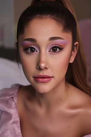 wide field of view, centered, dynamic pose, Ariana Grande(arianagrande) modern fashionable girl with expressive eyes , highly detailed, 4 k, hdr, sharp focus, high resolution, excellent composition, cinematic atmosphere, precise correct anatomy, aesthetichigh detail of the face image, rainbow metal full makeups,eli3