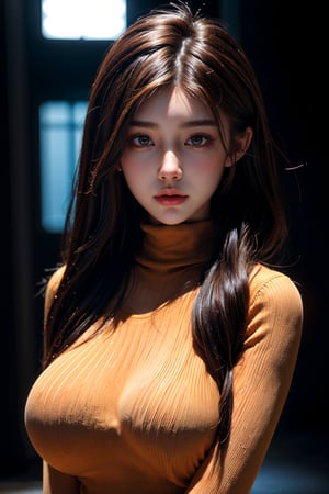 1girl, beautiful face, earrings, (portrait photoshot), wearing (orange turtleneck sweater:1.2) up to her chin, short dark hair, (simple plain background)(glamour:1.3) photo of a beautiful young girlfriend\(woman\) in her (preteens:1.3), 1girl, mid-parted hair, (blush:0.5), (goosebumps:0.5), subsurface scattering, detailed skin texture, textured skin, realistic dull skin noise, visible skin detail, skin fuzz, dry skin, perfect fingers, remarkable colors, BREAK wearing Vintage-inspired uniform with a fitted blouse, high-waisted pants, , BREAK RAW Photo, photorealistic, dynamic_background, soft bounced lighting, (upper body framing:1.3), (rule_of_thirds:1.3), Enhance,128k female models, Huge breasts, eyes, ((random super long style)), High resolution, Upper body,  Studio Lightning, satin ((8k,UHD,(photorealistic:1.2)Wearing a SHINY copper ORANGE  latex suit　 ((Clear Glossy Molded Clear Plastic Catsuit,Perfect dramatic lighting,one-piece swimsuit,torn,helmdef　(8K, best quality:1.2), (masterpiece:1.37), (photo, photorealistic:1.37), (ultrahigh-res), half body, walking pose, shot from front, slow motion, female paladin wearing the full body, (light silver armour:1.2),(ornately decorated armor), (insanely detailed, bloom:1.5), (highest quality, Alessandro Casagrande, Greg Rutkowski, Sally Mann, concept art, 4k), (analog:1.2), (high sharpness), (detailed pupils:1.1), detailed face and eyes, Masterpiece, best quality, (highly detailed photo:1.1), (long blonde Hair, ponytail,ecstatic:1.1), (young woman:1.1), sharp, (perfect body:1.1), realistic, real shadow, 3d, (temple background:1.2), arms crossed over the chest 
photographed by Canan EOS R6, 135mm, 1/1250s, f/2.8, ISO 400