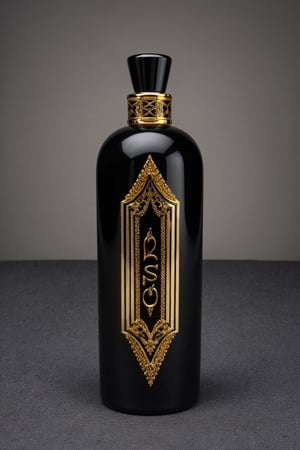 SD 1.5, beautiful perfume bottle,  Arabian style bottle, mysterious, ((extremely detailed)), Obsidian, very expensive design, golden design, extravagant, ((the bottle looks like 1 million dollars)), ((colour scheme is black and red)),
