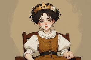 ((Best quality, High quality, masterpiece,  Digital_painting, ligne_claire, Anime_Illustration, Detailed eyes)), (((stylized art style, Painted by Rembrandt and Egon Schiele))), Abstract, Impression, 1 girl, Queen, Crown, Chair, Dress, Flowers, Negative spaces, Simple Bakground