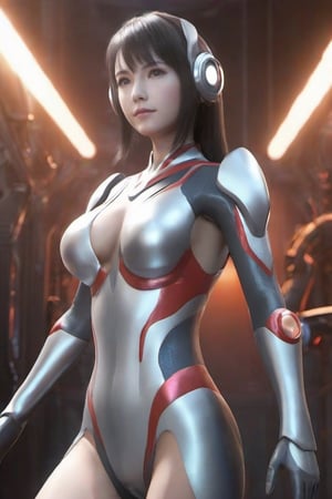 1girl,ultraman,bodysuit,looking at viewer,glowing,mecha,glowing eyes,science fiction,,large breasts,open clothes