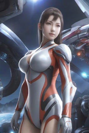 1girl,ultraman,bodysuit,looking at viewer,glowing,mecha,glowing eyes,science fiction,,large breasts,open clothes