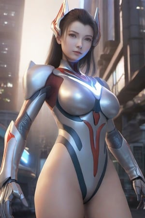 1girl,ultraman,bodysuit,looking at viewer,glowing,mecha,glowing eyes,science fiction,,large breasts,open clothes