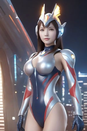 1girl,ultraman,bodysuit,looking at viewer,glowing,mecha,glowing eyes,science fiction,,large breasts,open clothes