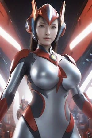 1girl,ultraman,bodysuit,looking at viewer,glowing,mecha,glowing eyes,science fiction,,large breasts,open clothes