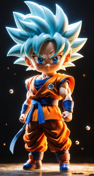 (a songoku in Dragon Ball ), small and cute, (eye color switch), (bright and clear eyes), anime style, depth of field, lighting cinematic lighting, divine rays, ray tracing, reflected light, glow light, side view, close up, masterpiece, best quality, high resolution, super detailed, high resolution surgery precise resolution, UHD, skin texture,full_body,chibi
