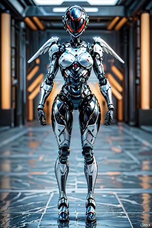 ((high resolution)), ((8K)), ((incredibly absurdres)), break. (super detailed metallic skin), (an extremely delicate and beautiful:1.3), break, ((1robot:1.5)), ((slender body)), (medium breasts), (beautiful hand), ((metallic body:1.3)), ((cyber helmet with full-face mask:1.4)), break. ((no hair:1.3)) , (blue glowing lines on one's body:1.2), break. ((intricate internal structure)), ((brighten parts:1.5)), break. ((robotic face:1.2)), (robotic arms), (robotic legs), (robotic hands), ((robotic joint:1.2)), (Cinematic angle), (ultra-fine quality), (masterpiece), (best quality), (incredibly absurdres), (highly detailed), high res, high detail eyes, high detail background, sharp focus, (photon mapping, radiosity, physically-based rendering, automatic white balance), masterpiece, best quality, ((Mecha body)), furure_urban, incredibly absurdres, science fiction, Fire Angel Mecha, Mecha,Mecha,Red mecha