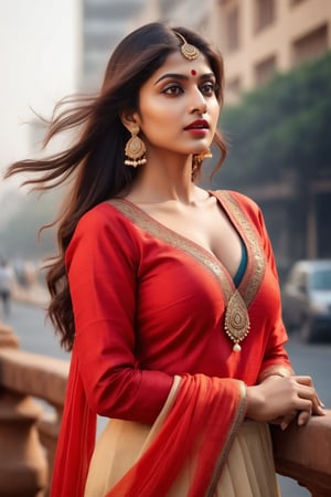 masterpiece, high-quality realistic photo, high resolution photo, high-quality, 8K, natural and soft lighting, high contrast, sharp-focus, full -body, (detailed face:1.1), in the city,
beautiful-indian-1girl, fair smooth skin, long hair, hair blowing in the wind, dull bangs, red lips,  big  breasts,  earing,                                                                                    
( suit, salwar ,long sleeves 
),Realism,Detailedface,Masterpiece,Sexy Pose,a view from front ,girl looking tooward viewer ,hot look ,good poesture 

