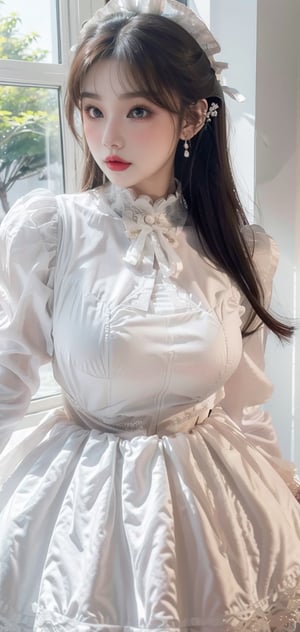 1girl,nsfw, lace porn dress, blush,iu,1 girl,jennie,jennie blackpink, see-through lace,big breasts,((((only wear white maid_dress)))), simple background,z1l4,n0t,milf
