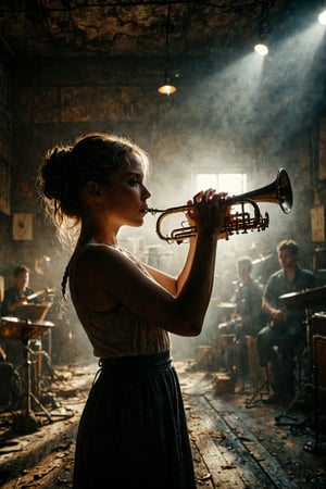 (Details from the action in the award-winning film) (A world-famous trumpeter who plays in orchestras, she practices her trumpet a lot in the shadows of the glamorous world.)
holding a trumpet, braids, indoors, holding an instrument, trumpet \(martial arts instrument\), holding a trumpet \(musical instrument\), trumpet \(musical instrument) playing a trumpet,

