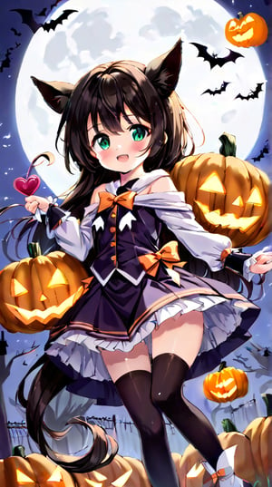 Girl riding a pumpkin carriage, pumpkin, Halloween, horse, cute magical girl, 2.5D anime style,