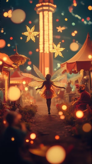 
Fairies fly around the glittering amusement park, very bright illuminations, God's light, heavenly light, bokeh