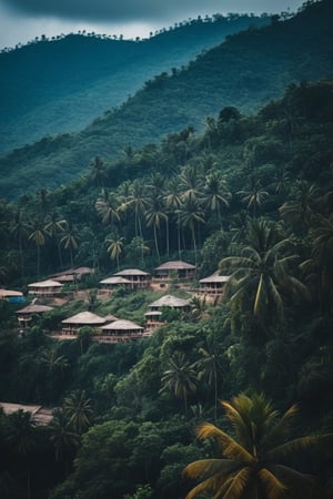 Real photo, view of an Indian settlement.Beautiful tropical scenery. Dark film lighting.
, dslr, ultra quality, sharp focus, tack sharp, dof, film grain, Fujifilm XT3, crystal clear, highly detailed glossy eyes, high detailed skin, skin pores,