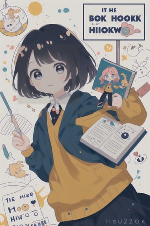 Book cover, workbook, homework sign-in, cute, book, design, (there are two cute students in the middle writing homework, 1 male and 1 female, handing in the homework and reviewing carefully),chibi,kawaii,tonghuazhen,portrait