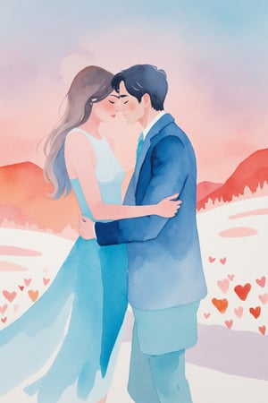 (Best quality, High quality, masterpiece, Gouache painting, ligne_claire, Illustration), (Negative spaces, abstract, Impression), ((Passionate love like summer, cold love like winter, and warm love like spring))