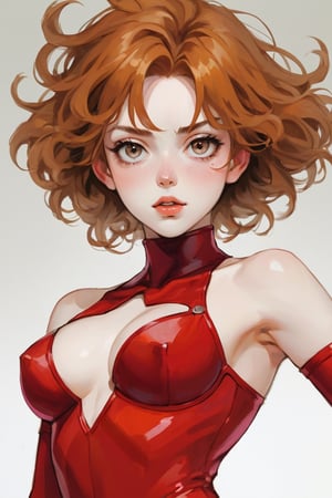 (Best quality, High quality, masterpiece, pencil painting, ligne_claire, Anime Illustration, Upper body, Detailed eyes), ((stylized art style, painted by Egon Schiele and Gustave Doré and Rembrandt)), 1girl, adapted costume, bangs, blurry, blurry background, breasts, cleavage, cleavage cutout, clothing cutout, depth of field, explosion, gloves, hair ornament, hand on hip, hands on hips, headgear, highleg leotard, interface headset, leotard, lips, long hair, plugsuit, realistic, red leotard, solo, souryuu asuka langley, turtleneck, two side up,more detail XL