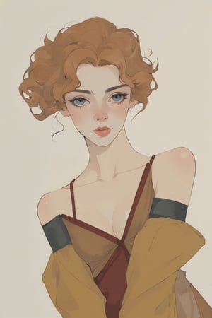 (Best quality, High quality, masterpiece, Artistic, Artistic painting, Painting Naturally, Modernism art, Watercolor, watercolor pencil painting, ligne_claire, Illustration), bare shoulder, 1 girl, deep v neck dress, (Painted by 3 person that is Egon Schiele and Pablo Picasso and John Barkey), stylized art,