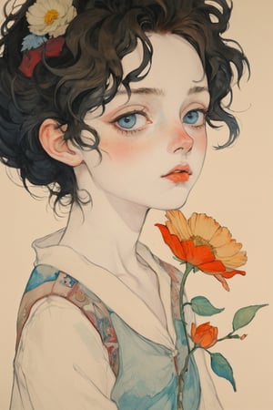 (Best quality, High quality, masterpiece, pencil painting, ligne_claire, Anime Illustration), ((stylized art style, painted by Egon Schiele and Gustave Doré and Rembrandt)), (Negative spaces, abstract, Impression) ,more detail XL, 1 girl, flowers. Water, 