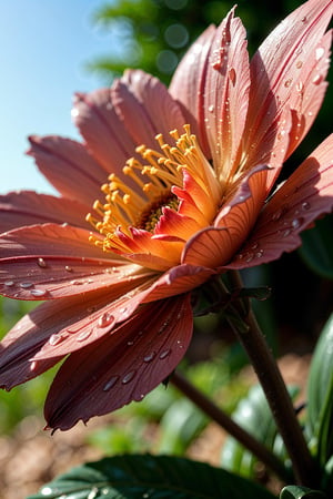 Generate an exquisite close-up photograph capturing the ethereal beauty of any kind of flowers,wet,water drops,water splash,flying butterfly, Focus on a single bloom, emphasizing intricate details and vibrant colors. Envision a delicate balance between softness and sharpness, with the flower's texture and petal structure prominently highlighted. Incorporate natural lighting to enhance the play of light and shadows, creating a captivating visual depth. Ensure the background complements the flower, offering a harmonious backdrop without distracting from the main subject. Experiment with composition, framing the flower in a visually compelling way that draws attention to its unique features. Pay special attention to the nuances of color, ensuring a rich and dynamic palette that conveys the full spectrum of the flower's beauty. Strive for a result that evokes a sense of awe and appreciation for the intricate details that make each flower a masterpiece of nature,(best quality, 8K, high resolution, masterpiece), ultra detailed (photorealistic, realistic)