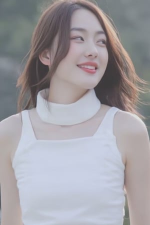 Model : Flux.1
Prompt :

a young Asian woman with long brown hair, wearing a white sleeveless blouse and a white choker around her neck. She is smiling, her lips are painted a vibrant red. Her hair cascades over her shoulders, adding a pop of color to her face. The backdrop is blurred, suggesting a natural setting.
gray bg